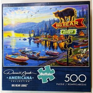 Buffalo Big Bear Lodge 500-Piece Jigsaw Puzzle by Darrell Bush New Sealed